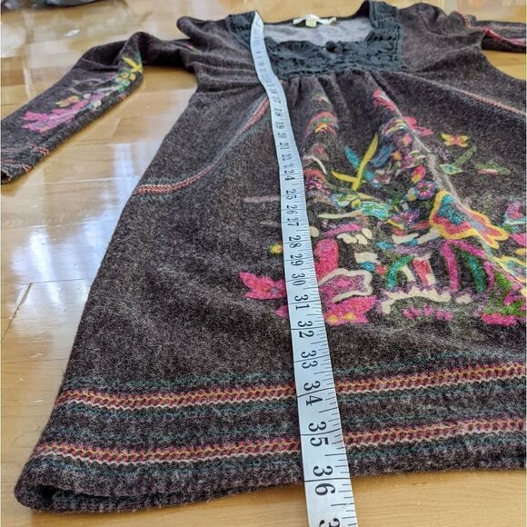 Boho Dress Embroidered Front Heather Brown Knit Floral Dress Size Small @B5 - Picture 11 of 11